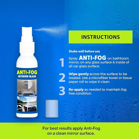 Anti Fog Spray for Car Wind Shiled Glass, Car Side Mirror and Bathroom Mirror - 100ML (Pack of 2)